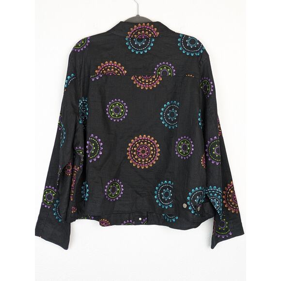 Alexandra Bartlett Shacket Jacket Linen Embroidered Art to Wear Black Size 3X - Picture 4 of 9